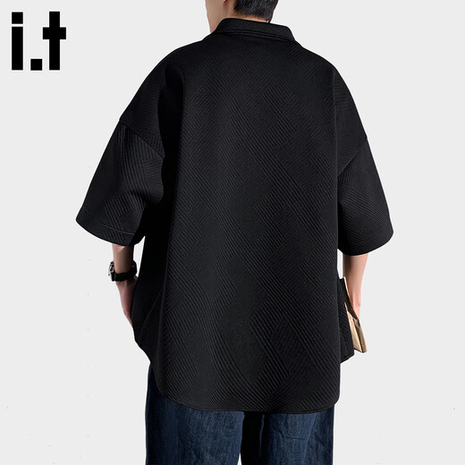CHOCOOLATE it black waffle short-sleeved shirt men's 2026 summer fashion brand loose casual jacket black XL recommended 130Jin Jin equals 0.5kg -150Jin Jin equals 0.5kg