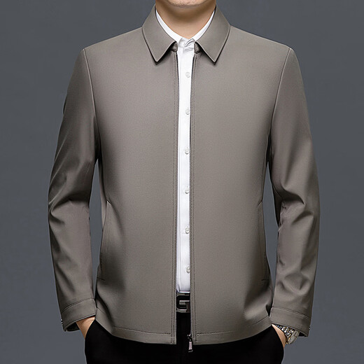 ROMON 100% mulberry silk jacket men's spring and autumn thin dad wear lapel solid color jacket business casual non-iron jacket 5760 blue L 120-135Jin Jin equals 0.5 kg