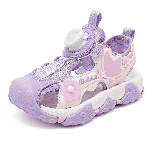 BOBDOG children's shoes, girls' shoes, 2026 summer new beach shoes, fashionable big children's princess shoes, Baotou children's sandals, bright purple 34, suitable for feet length 21.5CM