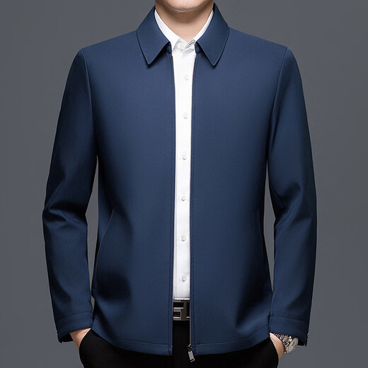 ROMON 100% mulberry silk jacket men's spring and autumn thin dad wear lapel solid color jacket business casual non-iron jacket 5760 blue L 120-135Jin Jin equals 0.5 kg