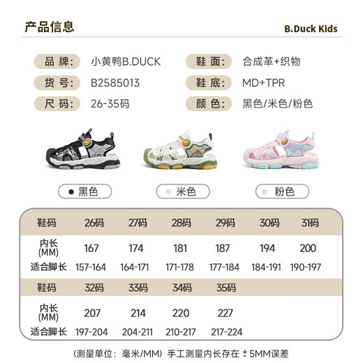 B.Duck Little Yellow Duck Children's Shoes for Men and Women Baby Summer New Baotou Sandals Breathable Non-Slip Children's Beach Shoes Trendy Beige Size 29 Suitable for Feet Length 17.7-18.4cm