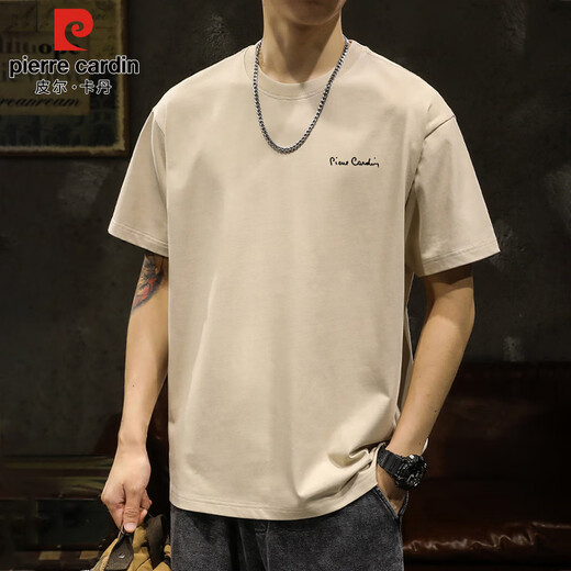 Pierre Cardin short-sleeved T-shirt men's summer heavyweight cotton bottoming shirt men's simple round neck top men's white XL