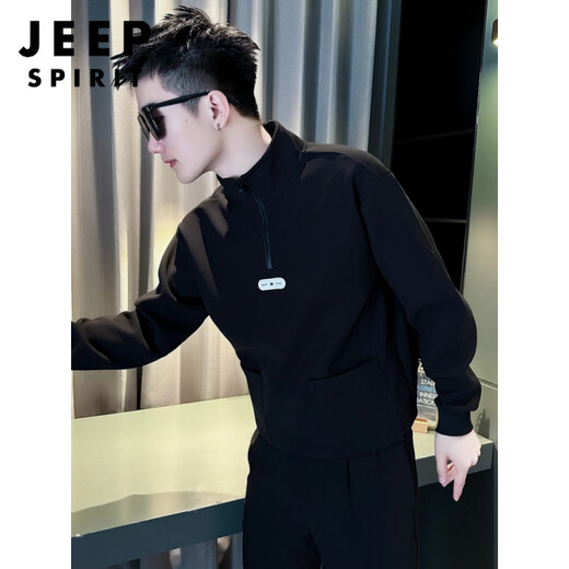 JEEP SPIRIT半高领卫衣男春秋季拉链T恤痞帅长袖体恤2026新款男装上衣潮t外套 白色 M 建议120斤以内