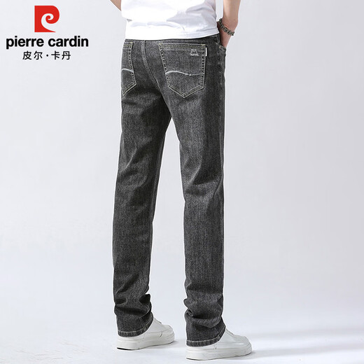 Pierre Cardin jeans men's spring and summer loose distressed straight pants men's cotton stretch casual long pants men's white blue 32