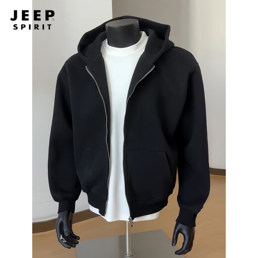JEEP SPIRIT Black Heavy Cardigan Thick Cotton T Men's 2026 Spring and Autumn New Double-Headed Zipper Jacket American Hoodie White Gray XL 135-150Jin Jin is equal to 0.5 kg