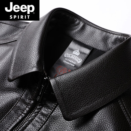 JEEP SPIRIT men's leather jacket men's 2026 autumn new style middle-aged fashion business lapel plus velvet casual men's leather jacket 2101 plus velvet-black L 175