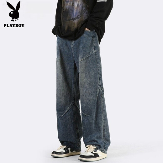 Playboy (PLAYBOY) pure cotton short-sleeved suit for men in summer with high street jeans for men, two-piece set for teenagers and students, trendy short-sleeved suit DK graffiti black + jeans black M recommended 85-105 Jin Jin equals 0.5 kg