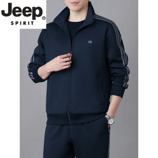 JEEP SPIRIT2026 Spring and Autumn New South Korean Silk Middle-aged and Elderly Sports Suit Men's Loose Dad Pull-Up Sweatshirt Casual Wear Dark Blue (Three-piece Set) M 95-120Jin Jin is equal to 0.5 kg
