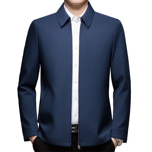 ROMON 100% mulberry silk jacket men's spring and autumn thin dad wear lapel solid color jacket business casual non-iron jacket 5760 blue L 120-135Jin Jin equals 0.5 kg