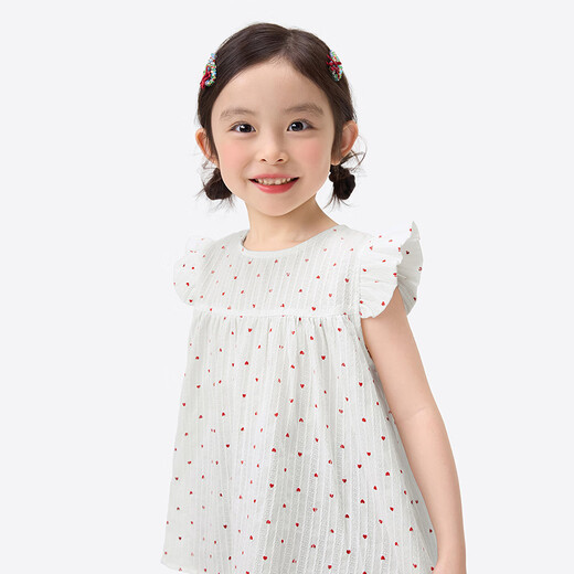 Xiaoyinman girls' small flying sleeve baby doll's shirt 26 summer clothes for children and middle-aged children sweet and fashionable love printed small shirt thin shirt white 105