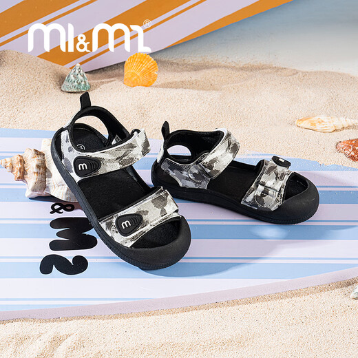 M1&M2 Spanish children's shoes, children's sandals, color matching, fashionable summer new beach shoes for boys and girls, outdoor function, black, size 20, suitable for feet 12~12.5cm long