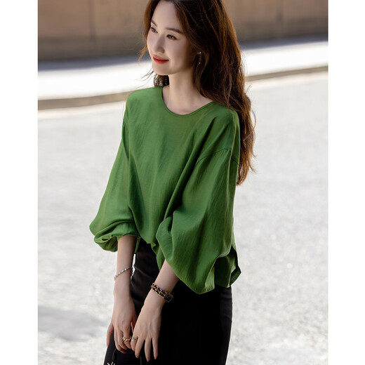 Demana Shuoxypa summer acetate linen lyocell blended shirt lantern sleeve straight loose shirt women's top