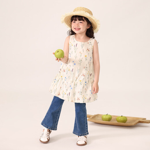 LUSON童装 女宝宝连衣裙夏季2026新款女童裙子无袖舒适可爱花苞裙子 蓝色 100