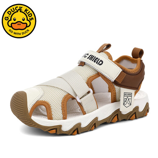 G.duck children's new summer toe-toe sandals, lightweight, non-slip, breathable, shock-absorbing, wear-resistant, practical, anti-rollover, casual, khaki 35