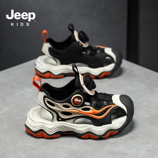 JEEP Kids Sandals 2025 Summer New Style Comfortable and Lightweight Girls Sports Sandals Rotating Button Boys Running Sandals 75210 Dark Blue Moon (Baotou Sandals) 28 / Inner length approximately 18.1cm