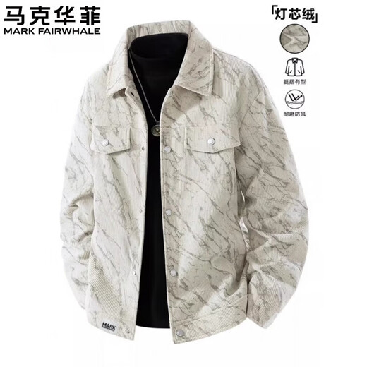 MARK FAIRWHALE Corduroy Men's Jacket Spring and Autumn 2026 New Lapel Workwear Top Casual Versatile Jacket Men's Light Khaki L30 Style 2XL