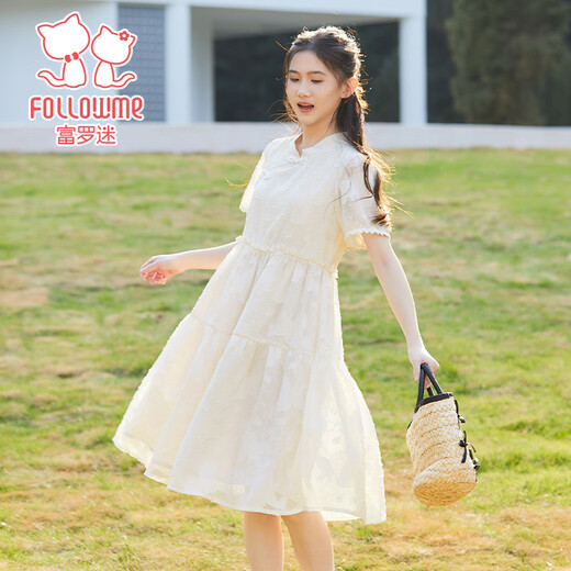 Fuluomi girls skirt summer new new Chinese style improved dress girl sweet American style princess skirt beige 160