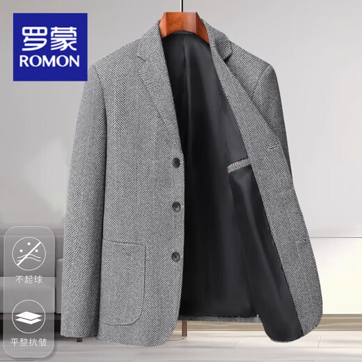 罗蒙（ROMON）西装男秋季休闲羊毛西服男士外套中年2025秋冬新款毛呢便西潮 黑色 2305K M 【建议】100-115斤