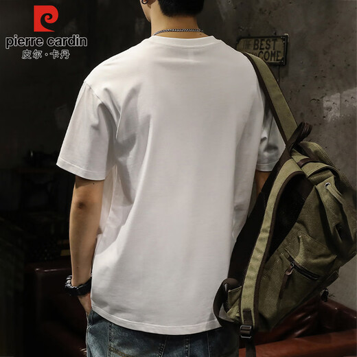 Pierre Cardin short-sleeved T-shirt men's summer heavyweight cotton bottoming shirt men's simple round neck top men's white XL