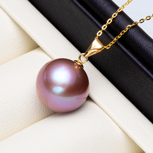 Nanxi Jiuzilihuo 18K gold purple freshwater pearl pendant single simple classic pearl necklace female birthday gift almost flawless 13-14mm (large beads recommended)