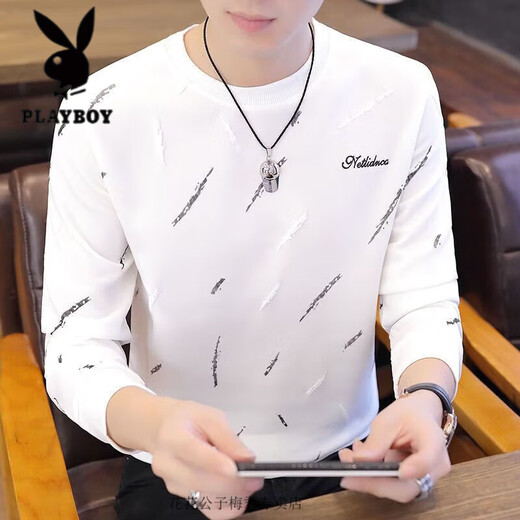 Playboy Spring and Autumn New Men's Round Neck Sweatshirt Youth Long Sleeve T-Shirt Student Korean Print Trend Top Clothes 6702 Black M 80-100Jin Jin is equal to 0.5 kg
