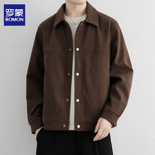 Romon jacket men's spring and autumn new large size lapel handsome work clothes high-end loose casual men's jacket 6685 Khaki XL about 130-150 Jin Jin equals 0.5 kg