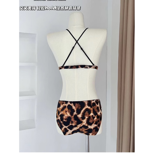 SONDR Leopard Print French Triangular Cup Underwear Women's Small Breast Gathering Big Front Button Sexy Cross Beautiful Back Bra Set Summer Leopard Print Single Piece S 32/70AB