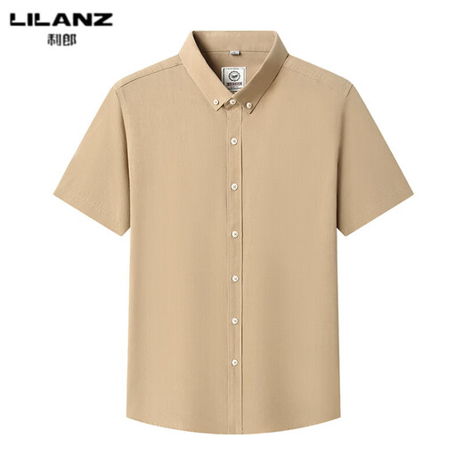 LILANZ summer new men's short-sleeved shirt plaid lapel casual middle-aged dad wear Lyocell cotton half-sleeved shirt gray M 48