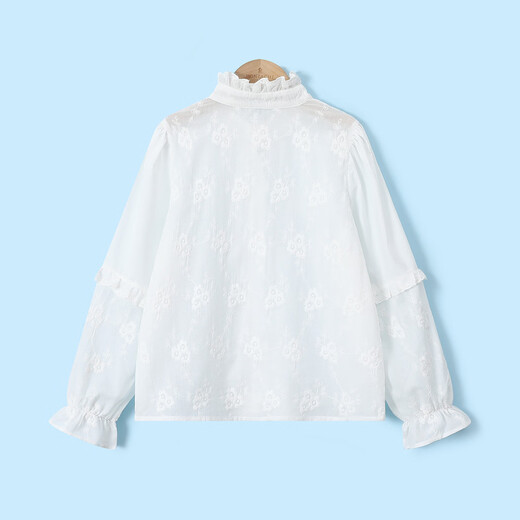 Montagut girls' spring and autumn loose long-sleeved shirt, medium and large children's skin-friendly breathable French jacquard embroidery front ruffle top