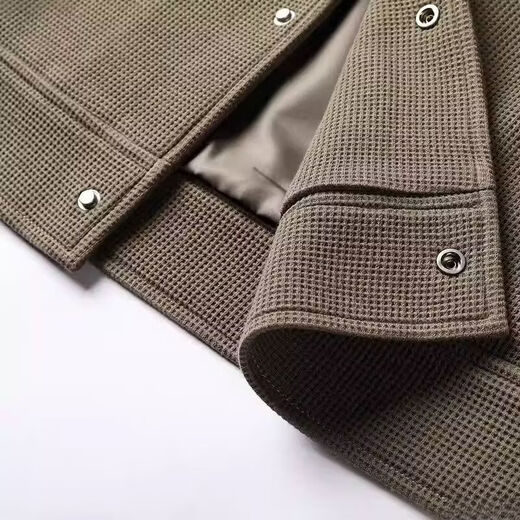 LILANZ Spring and Autumn Lapel Work Jacket Men's Waffle Solid Color Knitted Jacket Light Business Commuting Casual Men's Top Bean Green Regular Style) yy-858 XL