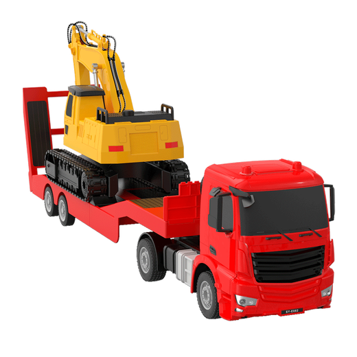 Double Eagle 1:26 Elektrische drahtlose Fernbedienungssteuerauto-Spielzeugauto-Auto Boy Flatkettfahrzeugwagen Transportwagen Big Construction Vehicle Kindergeburtstagsgeschenk Fernbedienungsanhänger + Manuelles Bagger Set E663-001