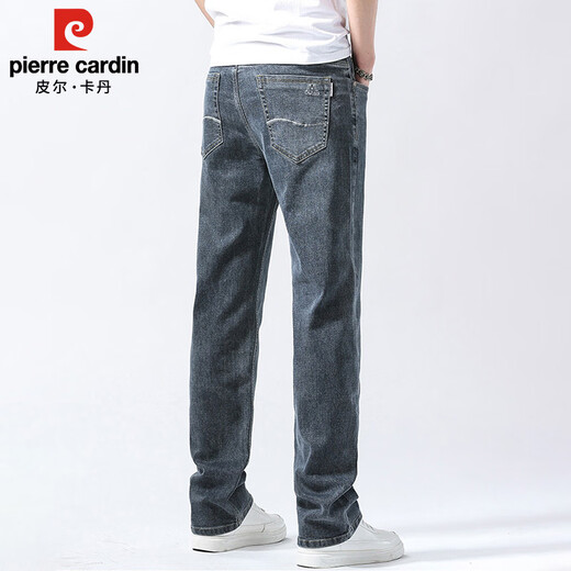Pierre Cardin jeans men's spring and summer loose distressed straight pants men's cotton stretch casual long pants men's white blue 32