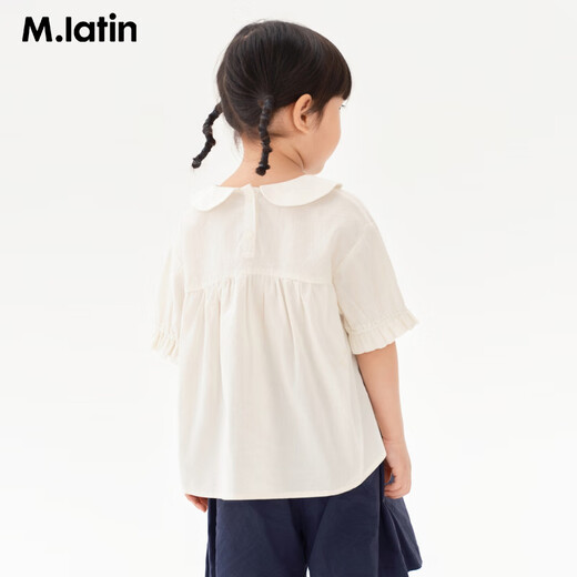 Ma Latin children girls petal short-sleeved shirt cream white 130