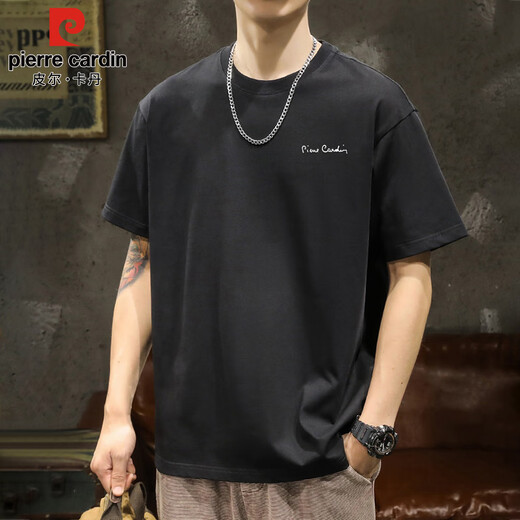 Pierre Cardin short-sleeved T-shirt men's summer heavyweight cotton bottoming shirt men's simple round neck top men's white XL