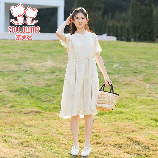 Fuluomi girls skirt summer new new Chinese style improved dress girl sweet American style princess skirt beige 160