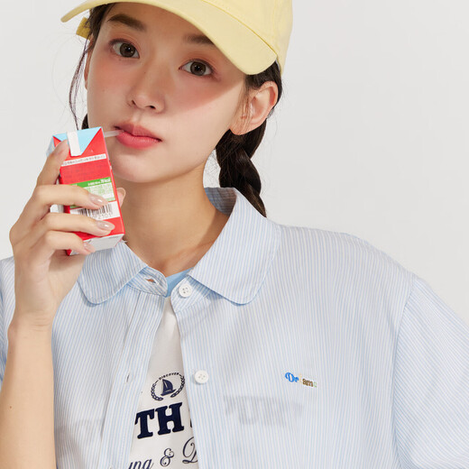 Disha Children's Clothing Youth Shirts 2026 Spring and Autumn Big Children Girls Children's Fashionable Versatile Striped Short-Sleeved Shirts