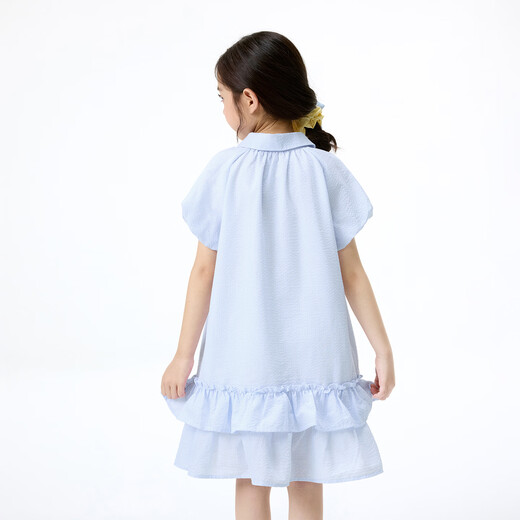 Xiaoyinman children's clothing girls' cute puff sleeve dress 26 mid-summer big children's shirt lapel comfortable casual skirt