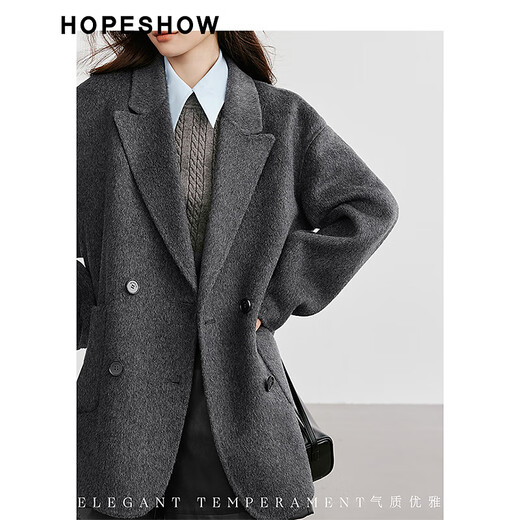 Red sleeves high-end woolen coat winter new women's commuter lapel collar temperament long hair double-sided woolen coat Ash 056 M