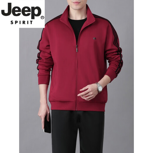 JEEP SPIRIT2026 Spring and Autumn New South Korean Silk Middle-aged and Elderly Sports Suit Men's Loose Dad Pull-Up Sweatshirt Casual Wear Dark Blue (Three-piece Set) M 95-120Jin Jin is equal to 0.5 kg