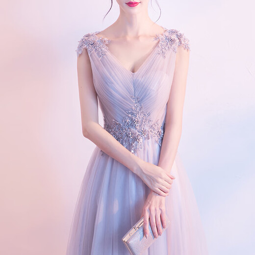 Mofu Bridesmaid Dress 2026 Light Luxury Niche Western Style Host Evening Dress Skirt Women Can Wear Atmospheric Champagne Color Long XS