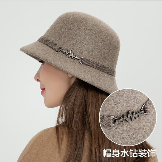 SOMUBAY Mom Hat Women's Autumn and Winter Woolen Basin Hat Winter Warm Fisherman Hat Versatile Elegant Western Style Hat Camel Default