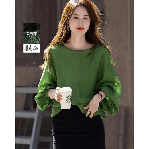 Demana Shuoxypa summer acetate linen lyocell blended shirt lantern sleeve straight loose shirt women's top