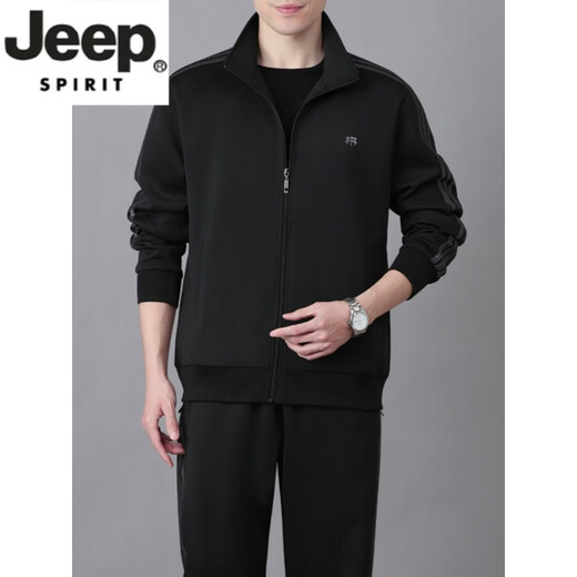 JEEP SPIRIT2026 Spring and Autumn New South Korean Silk Middle-aged and Elderly Sports Suit Men's Loose Dad Pull-Up Sweatshirt Casual Wear Dark Blue (Three-piece Set) M 95-120Jin Jin is equal to 0.5 kg