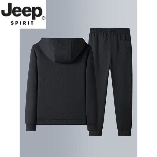 JEEP SPIRIT casual sports suit men's spring and autumn cotton middle-aged and elderly running sportswear hooded sweatshirt cardigan jacket two-piece set hooded dark blue leggings M