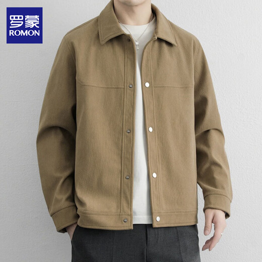 Romon jacket men's spring and autumn new large size lapel handsome work clothes high-end loose casual men's jacket 6685 Khaki XL about 130-150 Jin Jin equals 0.5 kg