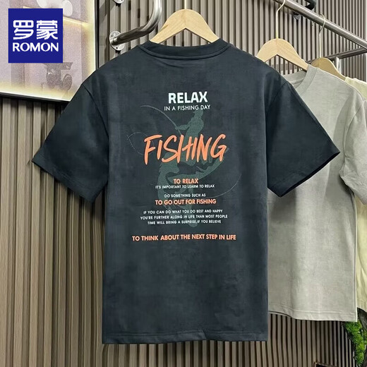 ROMON short-sleeved T-shirt men's 2026 summer new round neck short-sleeved men's casual fashion half-sleeved bottoming shirt tops men's light gray thin XL (130-150Jin Jin equals 0.5 kg can be worn)