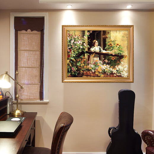 Kaiser Banner Europäischer und amerikanischer pastoraler handbemalte klassische Figuren Ölgemälde Wohnzimmer Dekoration Malerei Sofa Hintergrund Wandmalerei Schlafzimmer Hängende Malerei 692 Gold Massivholz Rahmen 200x110
