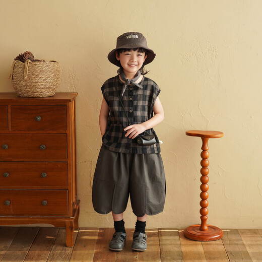 Yantaijia children's clothing children's pure cotton cardigan vest outer wear 2026 summer children's tops thin boys' plaid waistcoat black one size too small 100