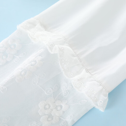 Montagut girls' spring and autumn loose long-sleeved shirt, medium and large children's skin-friendly breathable French jacquard embroidery front ruffle top