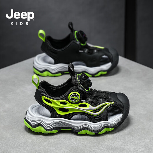 JEEP Kids Sandals 2025 Summer New Style Comfortable and Lightweight Girls Sports Sandals Rotating Button Boys Running Sandals 75210 Dark Blue Moon (Baotou Sandals) 28 / Inner length approximately 18.1cm